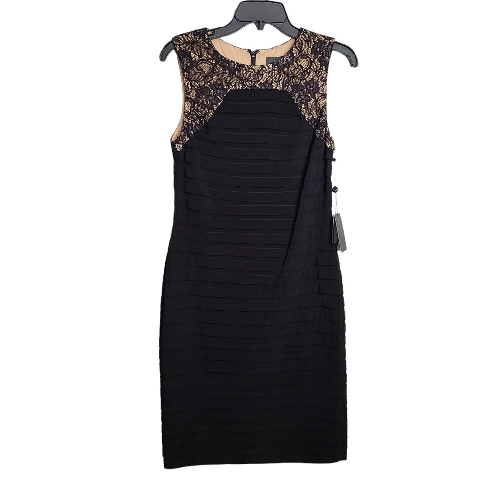 Adrianna Papell Black Straight Sleeveless Lace Dress NWT Size 6
